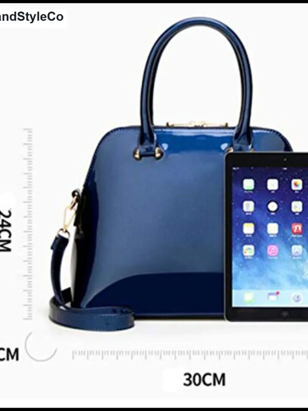 Patent Leather Satchel Top Handle Removable Shoulder Strap Business Handbag